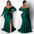 thumbnail image 2 of AURA Women Plus Size V Neck Split Maxi Dress Long Sleeve Elegant Evening Party Dress, 2 of 4