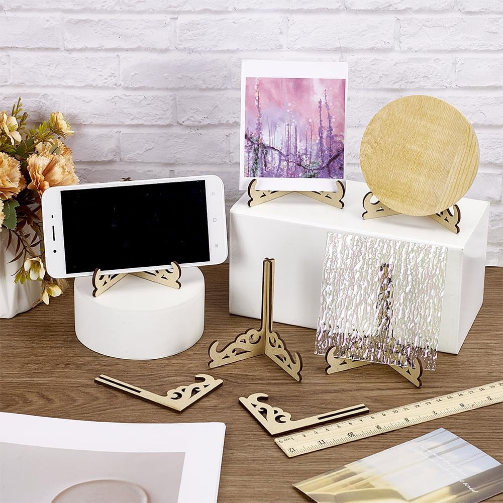 6 Packs Mini Tiered Tray Decor Easel 3Inch Miniature Easel Wood Stand Burlywood Color Wooden Tiered Tray Sign Mini Easels Display Stand for Photos Sports Card Baseball Cards Small Items