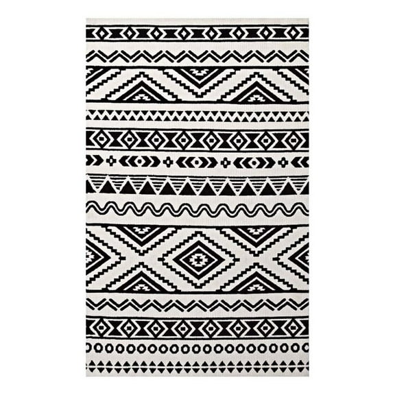 Pemberly Row 60x96" Geometric Tribal Area Rug in Black and White