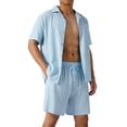 thumbnail image 2 of Sunloudy Conjunto de traje de 2 piezas para hombre, camisa de manga corta con cuello vuelto de color sólido + pantalones cortos para el verano Sunloudy  S/M/L/XL/XXL, 2 of 10