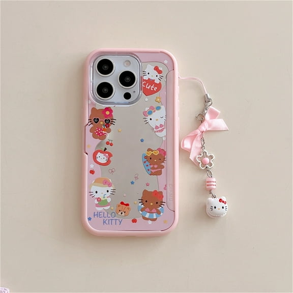 Sanrio PU Flip Phone Case For iPhone 16 15 14 13 Pro Max Cute Cartoon Hello Kitty Shockproof Cover with Card Slot