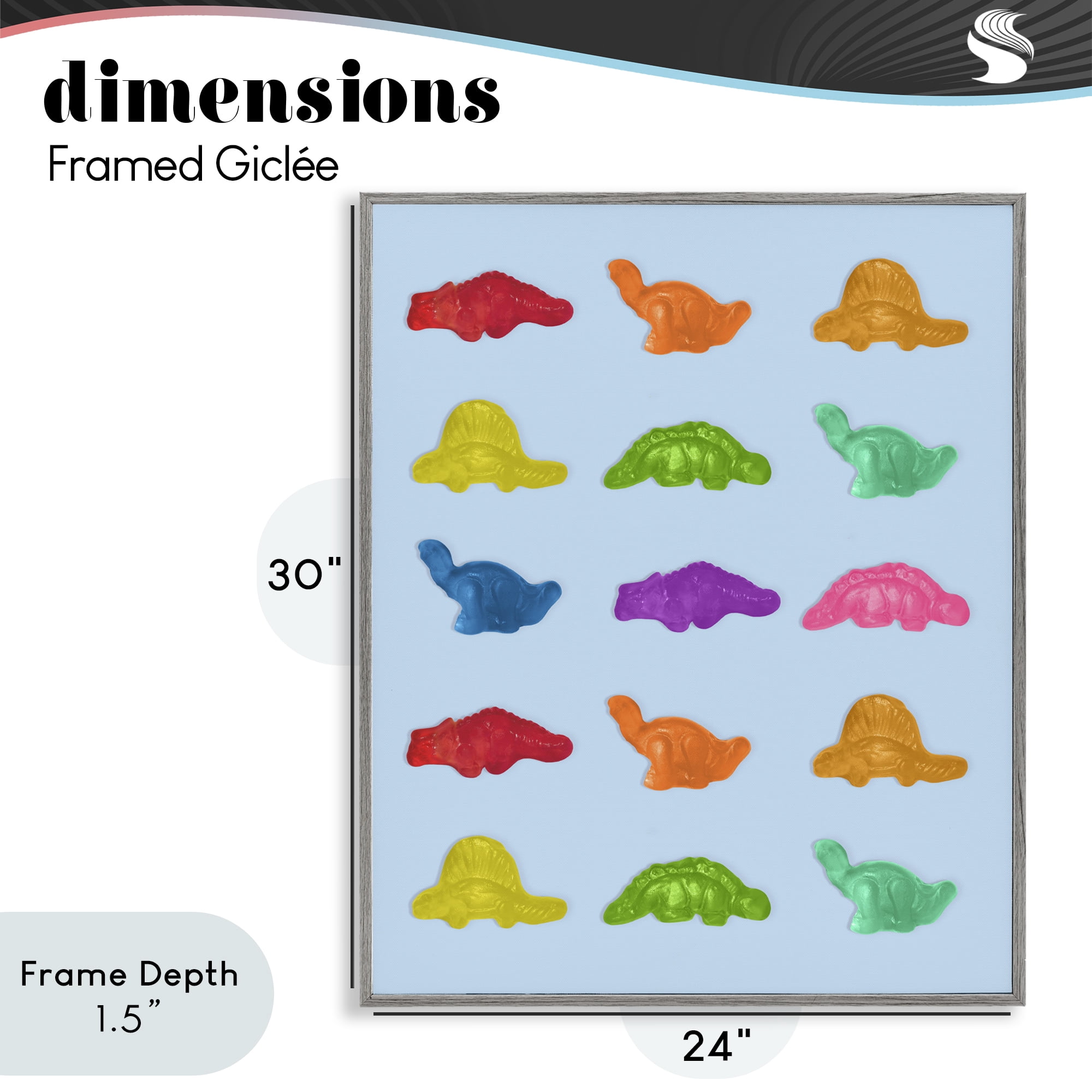 Stupell Industries Colorful Dinosaur Candies Gray Framed Giclee Art, design by LISH Creative