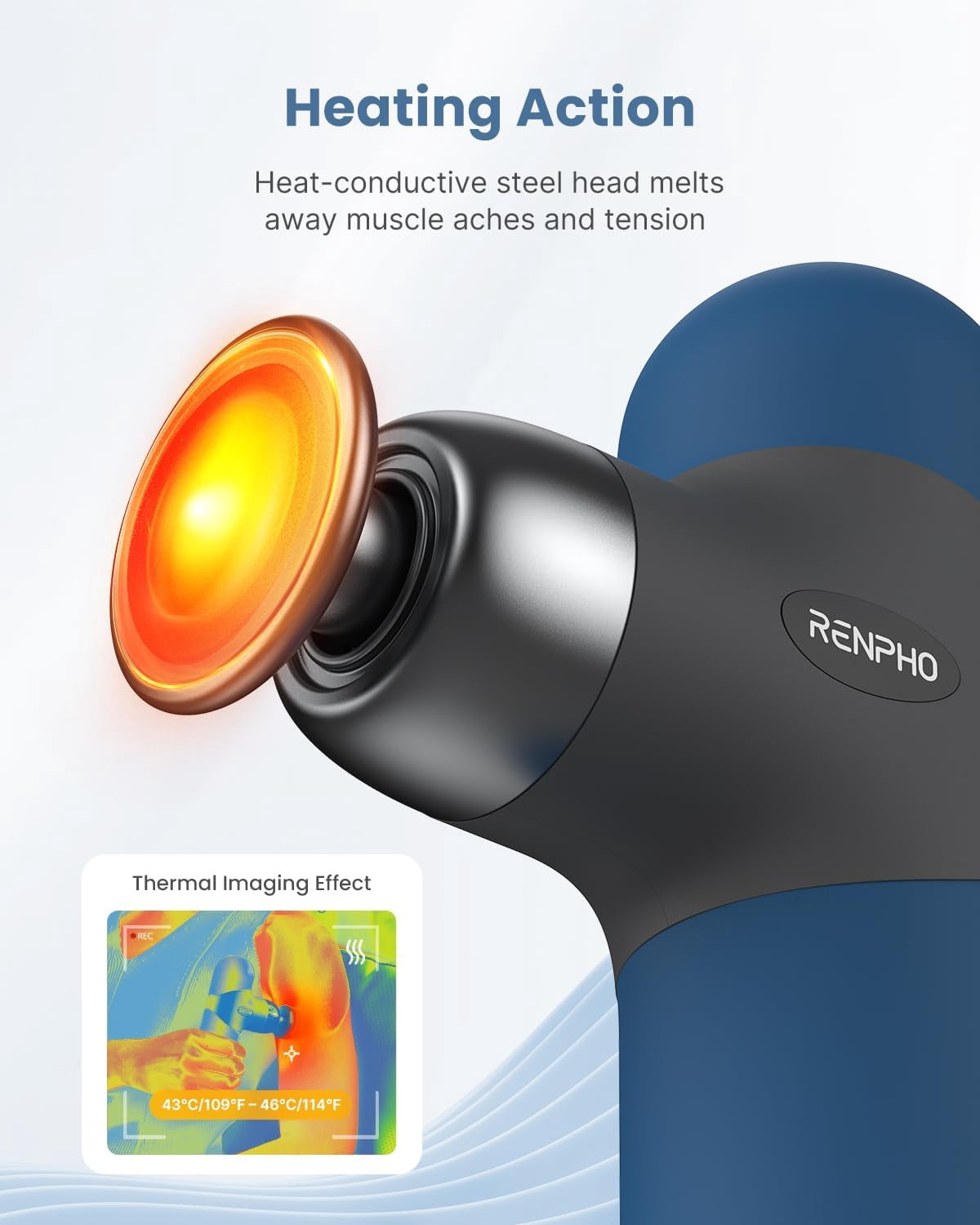 RENPHO Mini Massage Gun with Heat, Handheld Massager Deep Tissue for Pain Relief, FSA HSA Eligible, Gift for Mom Dad Women Men, Portable Travel, Navy
