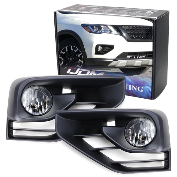 OEM-Spec Clear Lens H11 Halogen Bulb Fog Light Assemblies with Bumper Fog Bezels, Wiring Harness & Switch For 2017-2020 Nissan Pathfinder (R52 LCI models)