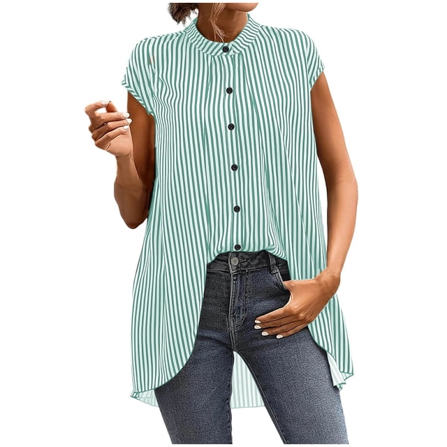 Tops Casuales Cuello Redondo Rayas Largas sin Mangas para las Mujeres, Camiseta de Moda Ligera Suave de Poliéster para el Uso Casual de Verano