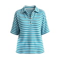 thumbnail image 6 of CBASIHI Womens Striped Waffle Knit T Shirts- Summer Casual Trendy Collared Loose Fit Short Sleeve Polo Shirts Light Blue Size 2XL, 6 of 6