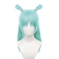 thumbnail image 1 of Peluca de cosplay azul claro con moño largo trenzado con flequillo, 1 of 3