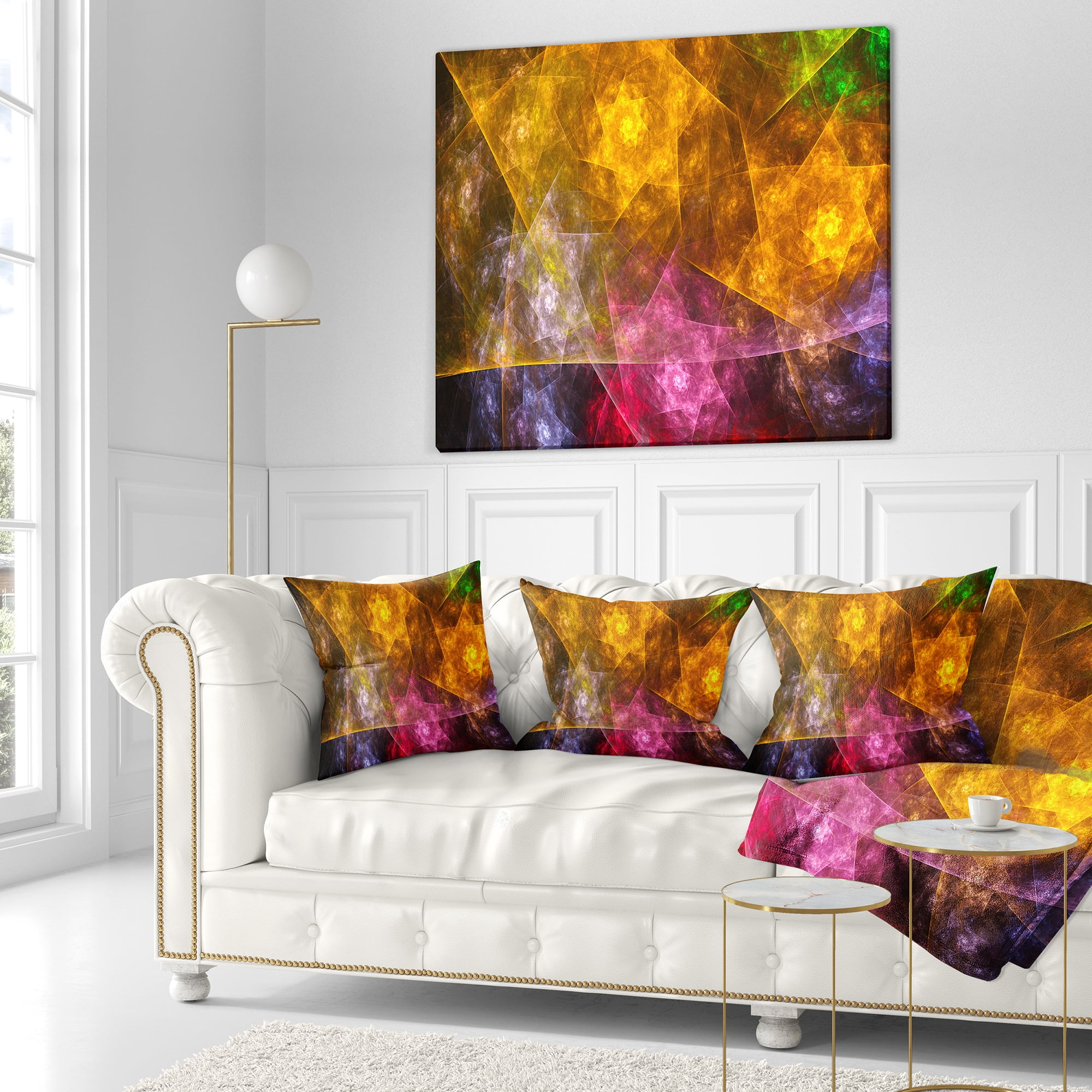 Designart Yellow Pink Rotating Polyhedron - Abstract Throw Pillow - 16x16