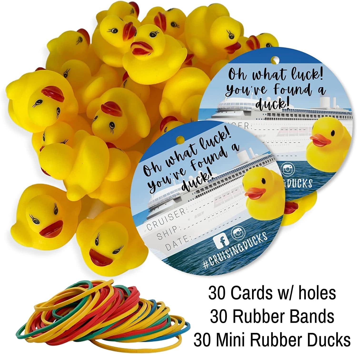90 Pack Bulk Cruising Ducks Tag Kit with Rubber Ducks & Rubber Bands  Mini Rubber Ducks-Circle Cruising Duck Tags-Rubber Bands  Cruising Ducks Circle Tag with Hole