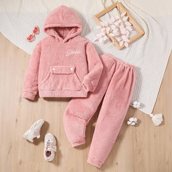 YuYuBao Toddler Girls Outfits Sets Kids Fuzzy Bear Ear Hoodies With Sweatpants Kids Hoodies Sets Two Pieces Outfits