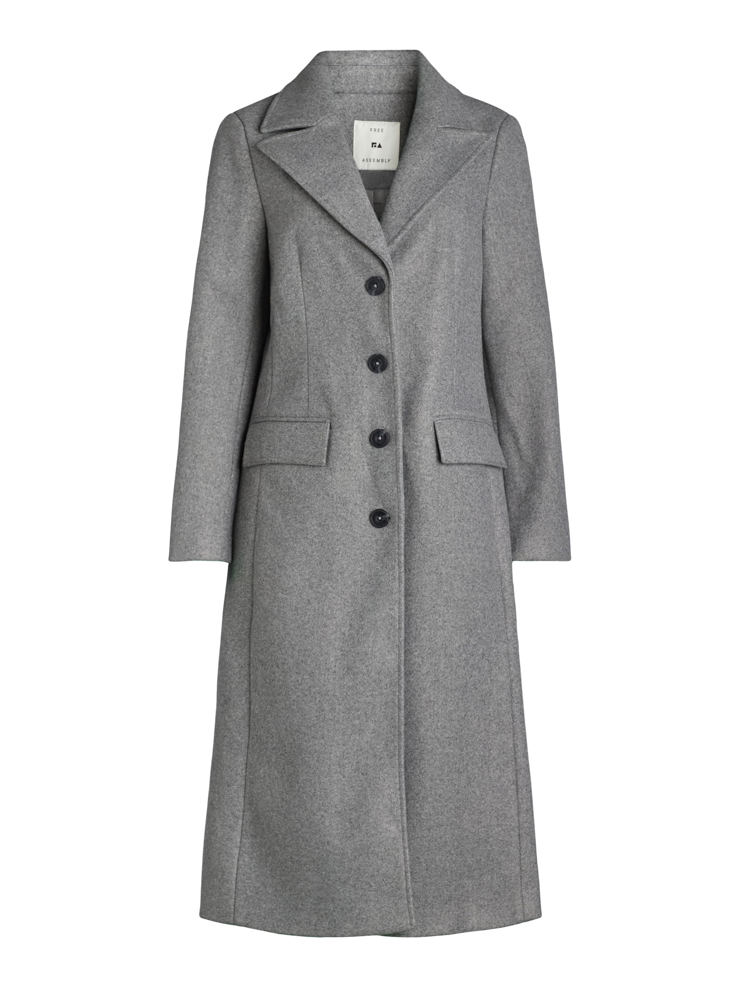 Free Assembly Women’s Faux Wool Long Coat, Sizes XS-XXXL