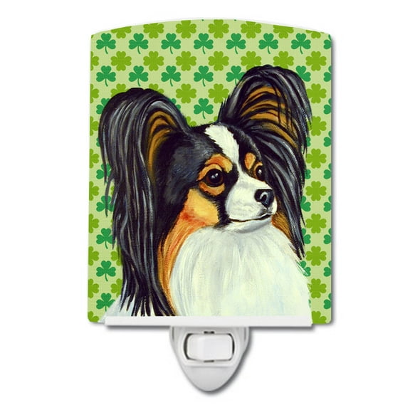 Caroline's Treasures LH9210CNL Papillon St. Patrick's Day Shamrock Portrait Ceramic Night Light, 6x4x3", multicolor