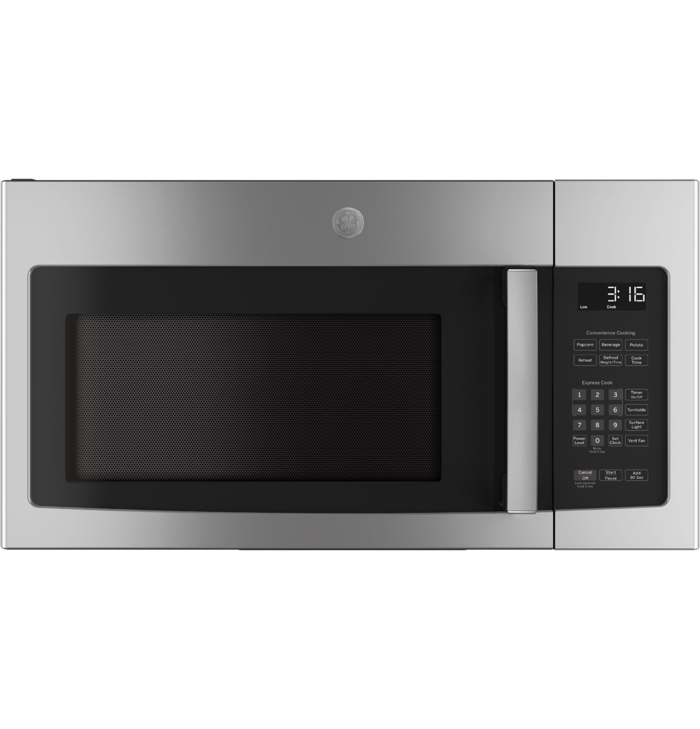 GE® 1.6 Cu. Ft. over-The-Range Microwave oven, Model JVM3162RJSS in Stainless Steel.
