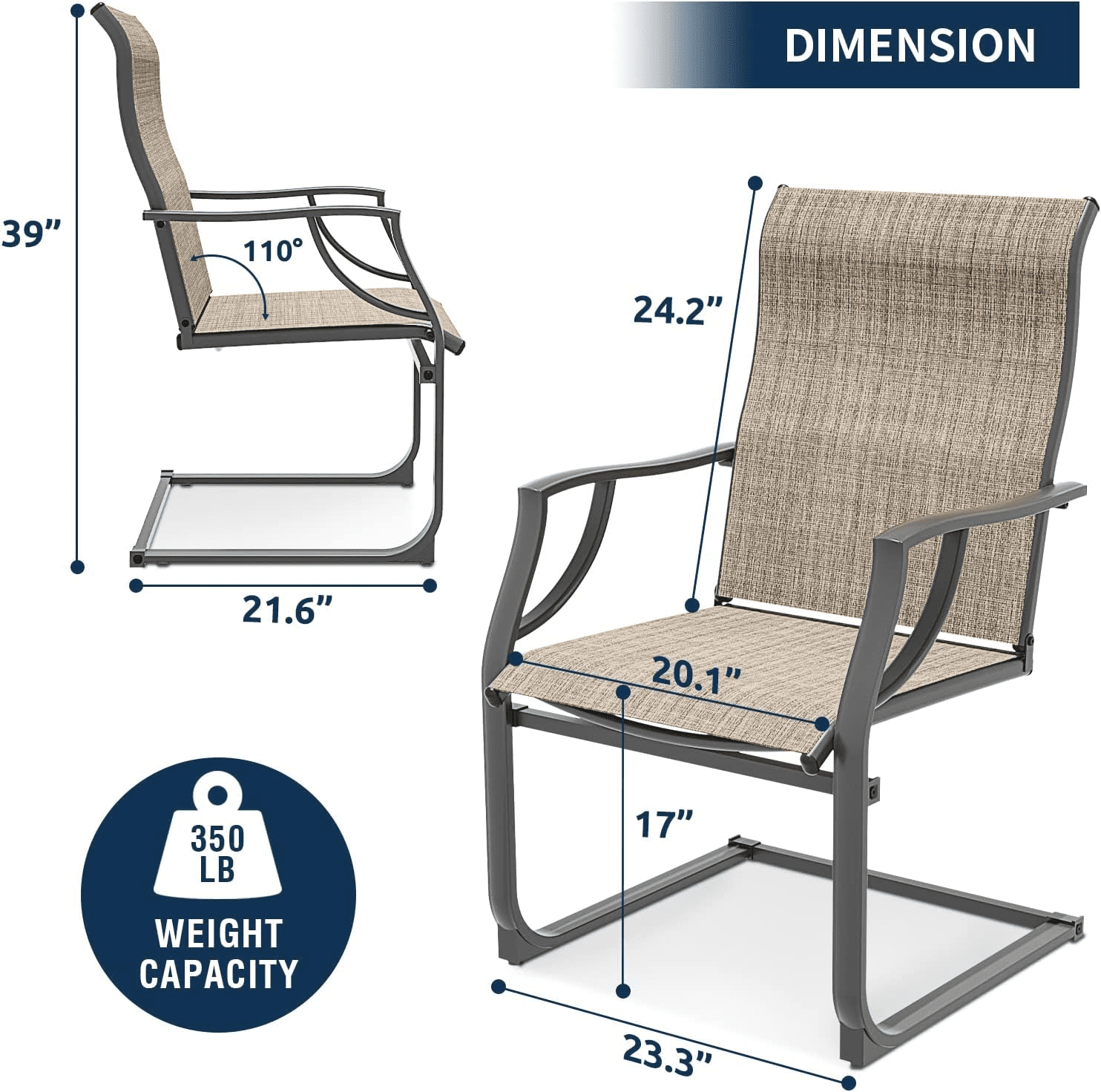 Amopatio Patio Chairs Set of 2, Outdoor Dining Chairs for All Weather, Breathable Garden Outdoor Furniture for Backyard Deck