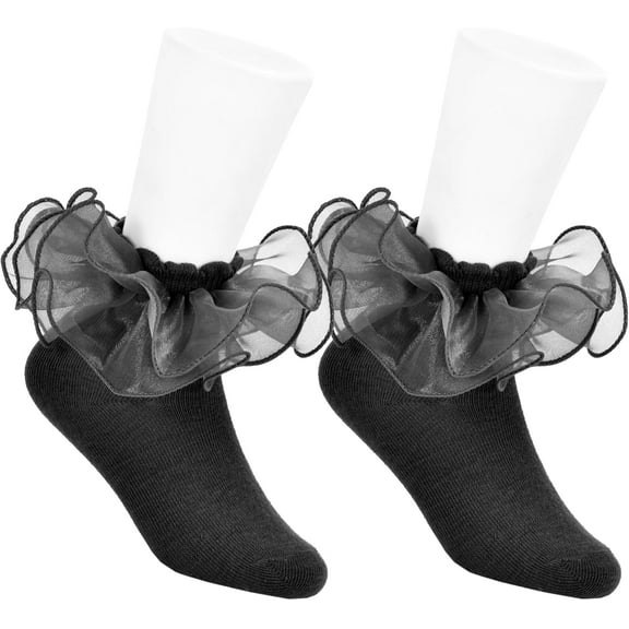 2 Pairs Toddler Socks Girls Kids Cute Big Double-Layer Lace Frilly Dress Ruffle Socks for Little Girls