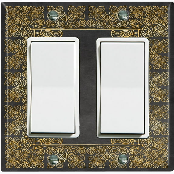 Metal Light Switch Plate Cover Black Yellow French Victorian Frame FRA004