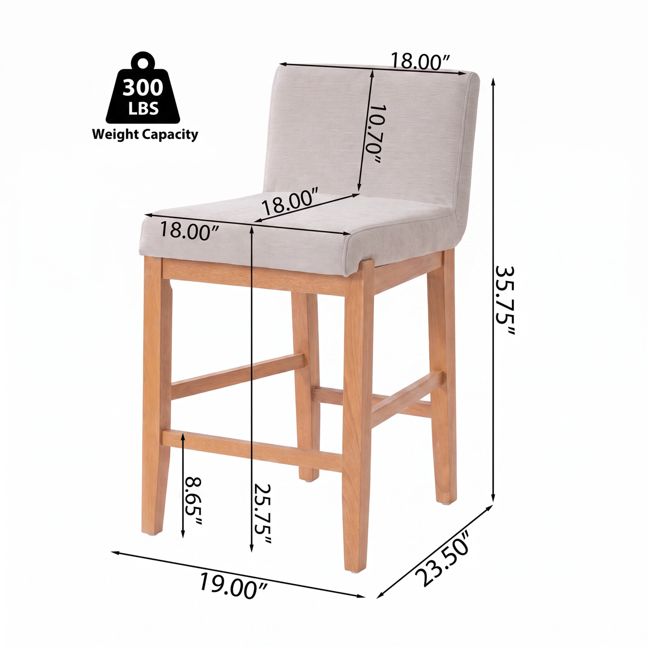 Christopher Knight Home Upholstered Armless Counter Height Bar Stools, Wood Frame, Natural, Set of 4