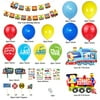Train Birthday Party Supplies Set - Train Party Decorations with Railroad Balloons Garland,Train Birthday Banner,Train Balloons,Railway Cupcake Toppers for Steam Train Birthday Party,Baby Shower
