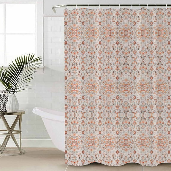 Orange Boho Waterproof Fabric Shower Curtain, Vintage Southwestern Ethnic Mexican Floral Shower Curtain for Bathroom Curtains Bathtubs Hotel Washable Shower Curtains with 12 Hooks Standard 72x72