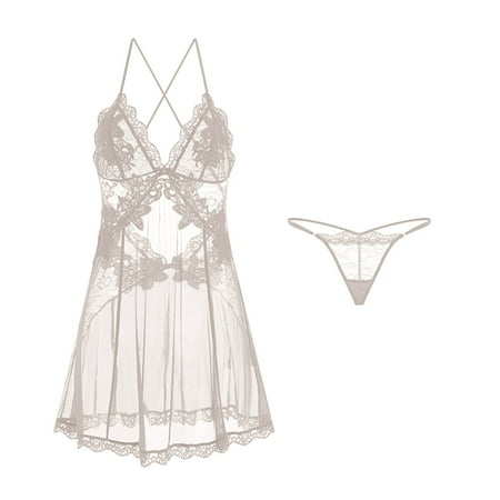 DxhmoneyHX Lingerie for Women Lace Chemise Nightgowns Mesh Lingerie Nightwear with Thong