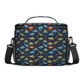 thumbnail image 3 of Dinosaur and Text Navy Blue Pattern Insulated Lunch Box for Women Men, Medium Leakproof Cooler Bag with Adjustable Strap, 10"x6.7"x8", 3 of 6
