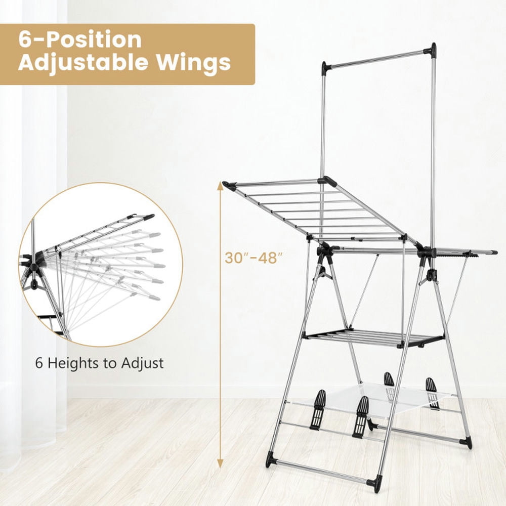 Finihen Drying Rack, Clothes Drying Rack, Clothes Drying Rack with 6-Level Adjustable Height, for Indoor, Outdoor, Silver Finihen Drying Rack, Clothes Drying Rack, Clothes Drying Rack with 6-Level Adjustable Height, for Indoor, Outdoor, Silver