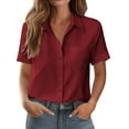 thumbnail image 6 of Breezora Womens V Neck Short Sleeve Blouse Relaxed Fit Casual Work Shirt Breathable Comfortable Summer Office Tops XXL Size Red, 6 of 9