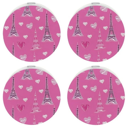 

Plug in Led Night Light with Auto Dusk to Dawn Sensor White Nightlights for Hallway Bedroom Kids Room Kitchen Stairway 4 Pack Cartoon Paris Eiffel Tower Pink Heart