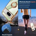 thumbnail image 4 of Compatible with Google Pixel 6a 5g Cell Phone Case Ultra Slim Thin with 360°Finger Ring Stand Metal Electroplated Soft TPU Frame Full Body Shock-Absorption Bumper Hard Back Mobile Cover-LGreen, 4 of 13