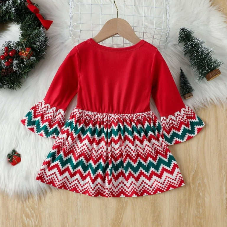 URMAGIC 6M 5T Baby Girls Cotton Flare Sleeve Christmas Elf Dress
