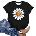 thumbnail image 4 of Womens Tops Round Neck Short Sleeves Daisy Print Summer Fitted Casual T-shirt Black L, 4 of 5