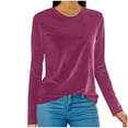 thumbnail image 3 of QATAINLAV Holiday Sales Women's Vintage Velvet Long Sleeve T-Shirts Casual Elegant Loose Pullover Tops Classic Round Neck Blouse Hot Pink XXL, 3 of 7