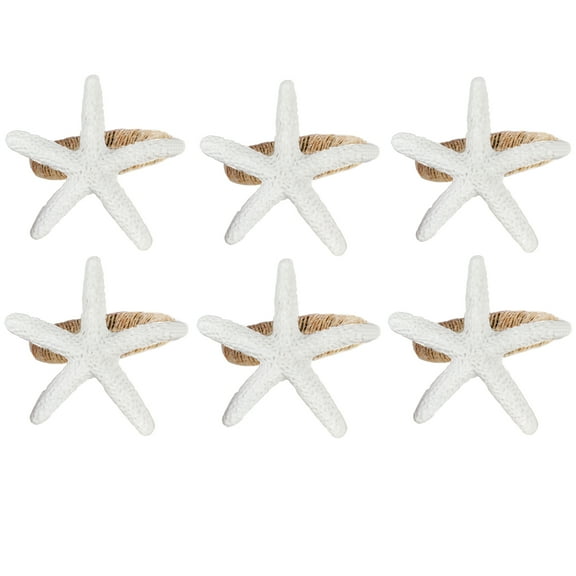 Coastal Star Fish Napkin Rings Set of 6, White Sea Star Napkin Ring Holder for Beach House, Dining Room Table, Party, Banquet, Birthday, Holiday, Coastal Beach Table Décor