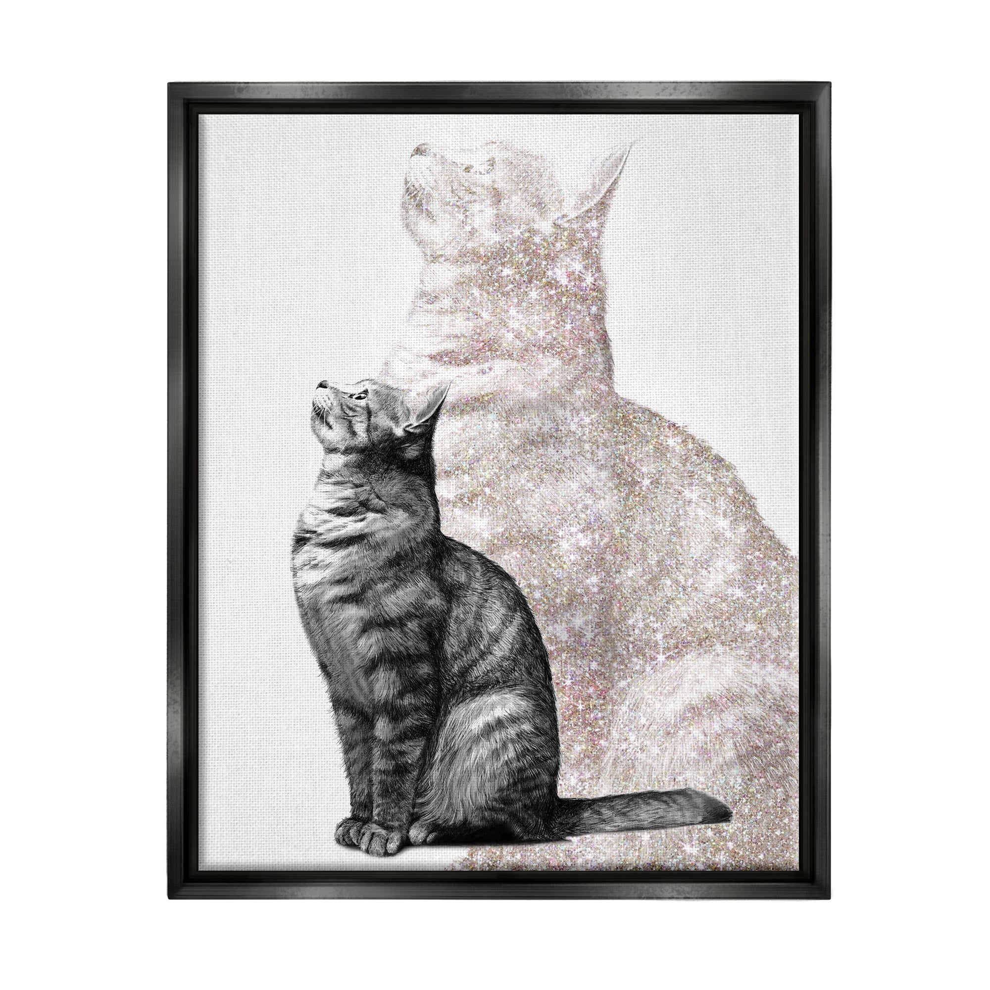 Stupell Industries Stoic Striped Cat Sitting Glam Sparkle Silhouette Graphic Art Metallic Gold Floating Framed Canvas Print Wall Art, Design by Ziwei Li