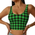 thumbnail image 2 of Haiem Buffalo Plaid Green Black Pattern Womens Sports Bra - U Neck Padded Low Impact Yoga Bra Workout Crop Top Gym Moisture-Wicking Workout Vest -Small, 2 of 9