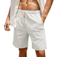 thumbnail image 4 of Zimjoy Linen Shorts for Men Casual Elastic Waist Bead Drawstring Bermuda Summer Cotton Beach Vacation Lounge Shorts White 3XL, 4 of 4