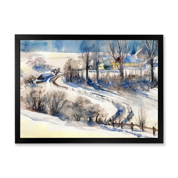 Designart 'Country Road In Winter Times Landscape I' Traditional Framed Art Print