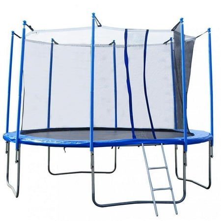 12 FT Round Trampoline With Enclosure, Net W/ Spring Pad Ladder