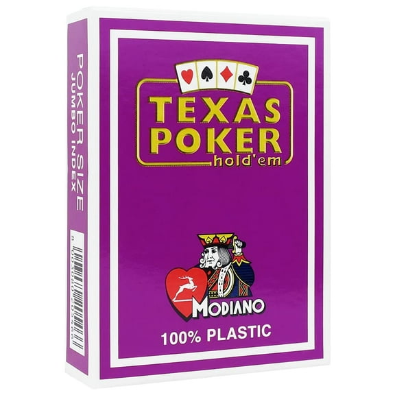 Modiano Texas Poker 2 Jumbo Index 100% Plastic Playing Cards | Black, Single Deck For Adults - Purple Colour, Standard Playing Card Decks, Use For Party | Playing Card