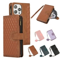 Crossbody Strap Wallet Case for iPhone 12/12 Pro, PU Leather Case with Lanyard Strap Wristlet Zipper Card Holder Anti-shock Anti-fall Kickstand Flip Case Cover for iPhone 12/12 Pro, Brown