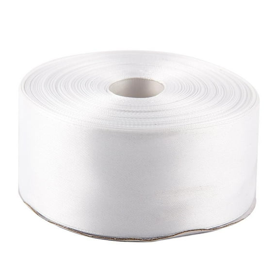 Topenca Supplies 2 Inches x 50 Yards Double Face Solid Satin Ribbon Roll, White