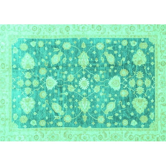 Ahgly Company Machine Washable Indoor Rectangle Oriental Turquoise Blue Traditional Area Rugs, 2' x 5'