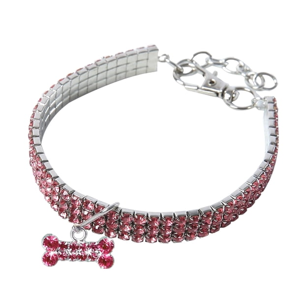 Collar de perro con diamantes de imitación, cadena elástica creativa para el cuello de gato con dije para cachorro o gatito (rosa, talla S 30 cm + 5 cm).