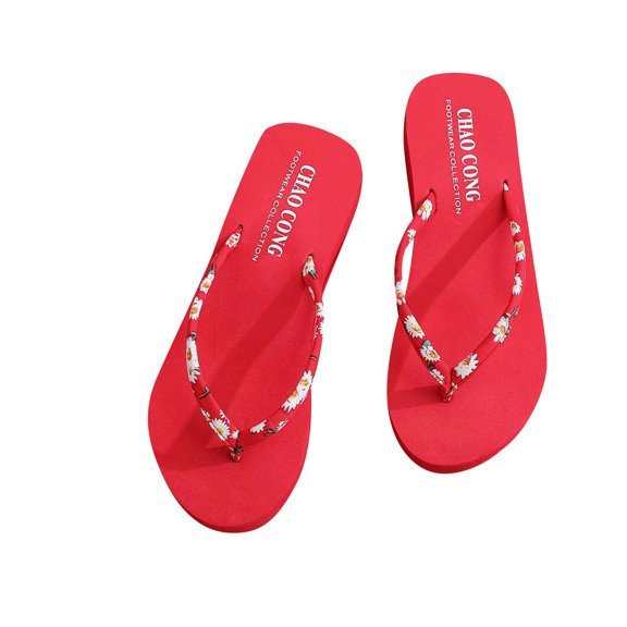 asdoklhq Women's Slippers,Women Summer Daisy Shoelace Flip Flops High Heel Platform Shoes Beach Shoes
