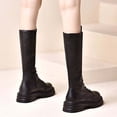 thumbnail image 5 of JUSLIO Boots for Women,Chunky Heel Boots Fashion Casual Slip on Platform Comfort Solid Color Lace Up Womens Boots,, 5 of 9