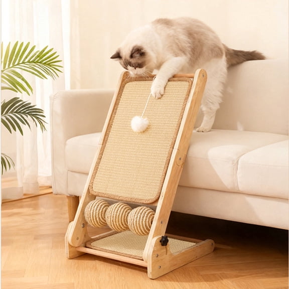 45°Angles Cat Scratcher, 13.2"x13"x22" L-Shaped Scratching Board W/Toy Balls, Cat Scratch Pad for Indoor Cats Kitties, Cats Scratching Board W/Adjustable Shape,2-Sided Sisal Design