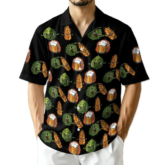 Netecom Beer Hops and Barley Hawaiian Shirt for Men, Button Down Summer Beach Short Sleeve, S-5XL