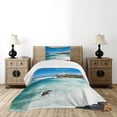 thumbnail image 4 of Ambesonne Lighthouse Quilted Bedspread Set 2 Pcs, Palms Beach Seaside, Twin Size, Blue White Green, 4 of 5
