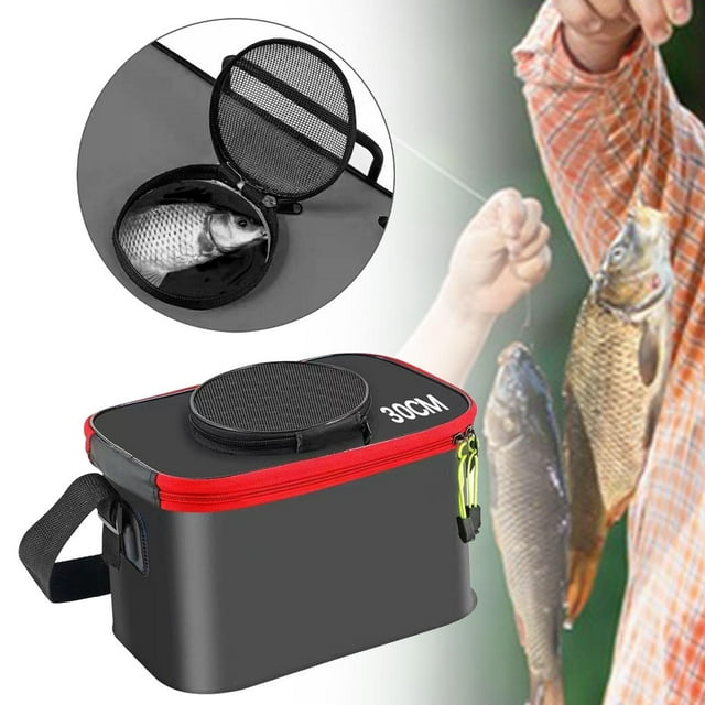 Cubo de pesca portátil con correa, plegable, resistente, de gran capacidad, organizador de almacenamiento, contenedor de peces para acampar al Negro