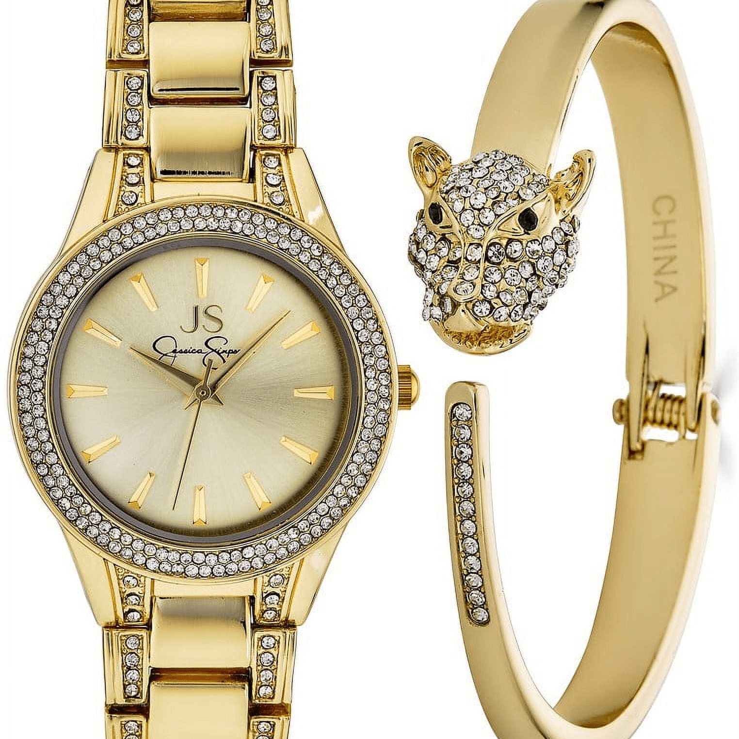 Jessica Simpson Ladies 34mm Gold Tone Crystal Accent Mother